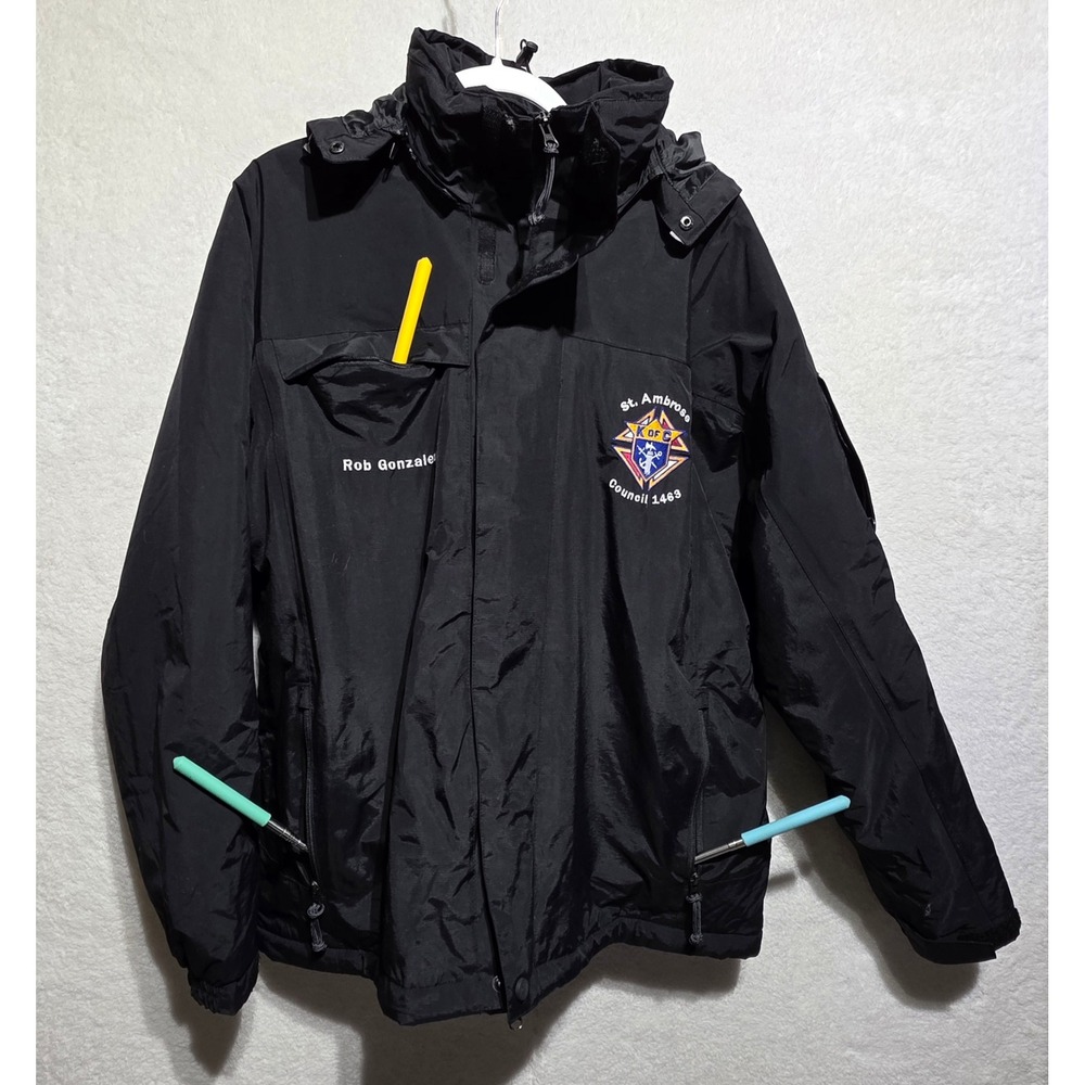 Black Fleece Lined Hooded Jacket Knights of Columbus St Ambrose Council 1489 XL - Picture 3 of 14